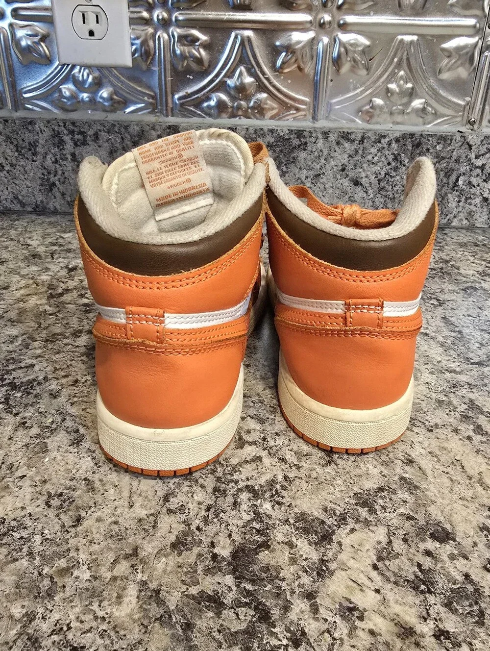 Nike Air Jordan 1 High Top Sneakers Orange White Boys' CU0449-101 1.5Y